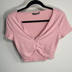 Twist Front Crop Top in Pink